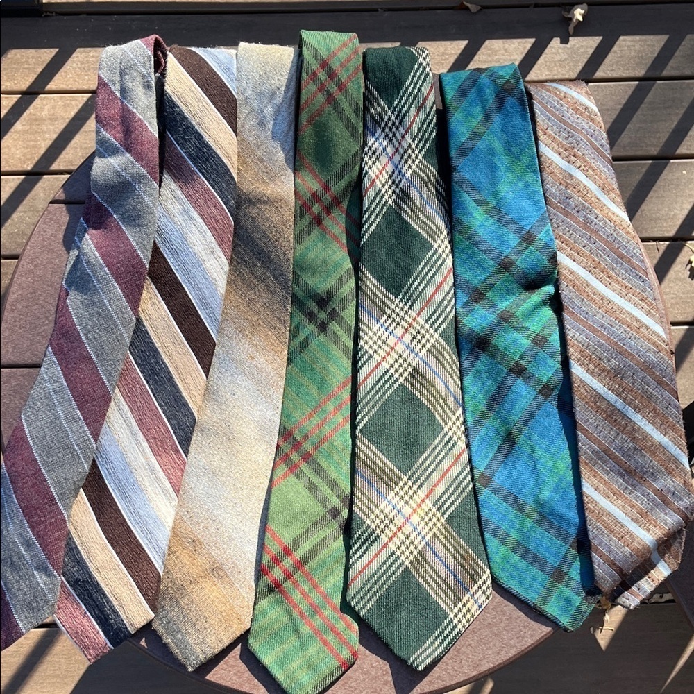Vintage Men's Plaid Striped and Wool Ties Bundle - Set of 7